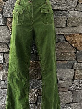 Mini Boden Green Corduroy Pants with Floral Waistband